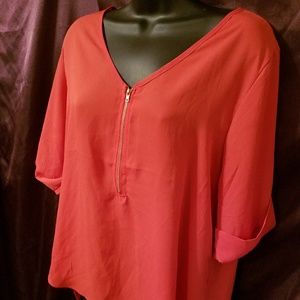 Orange Zip Up Blouse 1X